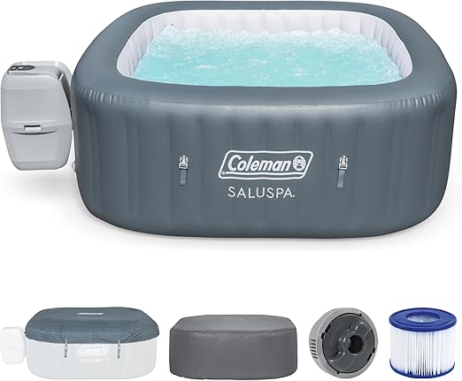 Coleman Hawaii AirJet Large Square 4 to 6 Person Inflatable Hot Tub Portable Outdoor Spa with 140 AirJets and EnergySense Cover, Grey