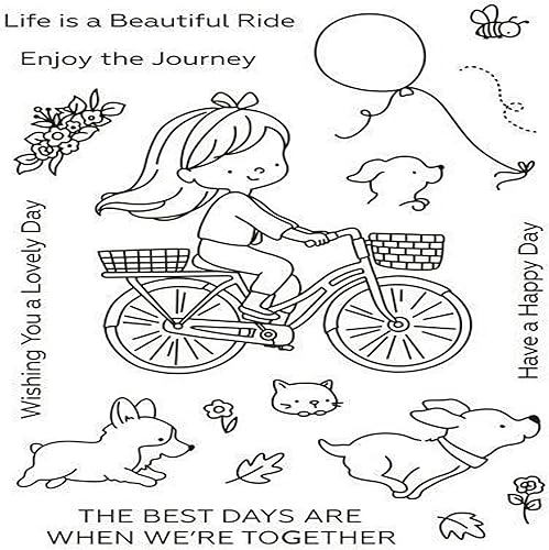 Miniatura 6 de Girl on Bike - Juego de sellos y troqueles transparentes para hacer tarjetas, plantillas cortadas para álbumes de recortes, álbum de fotos, papel