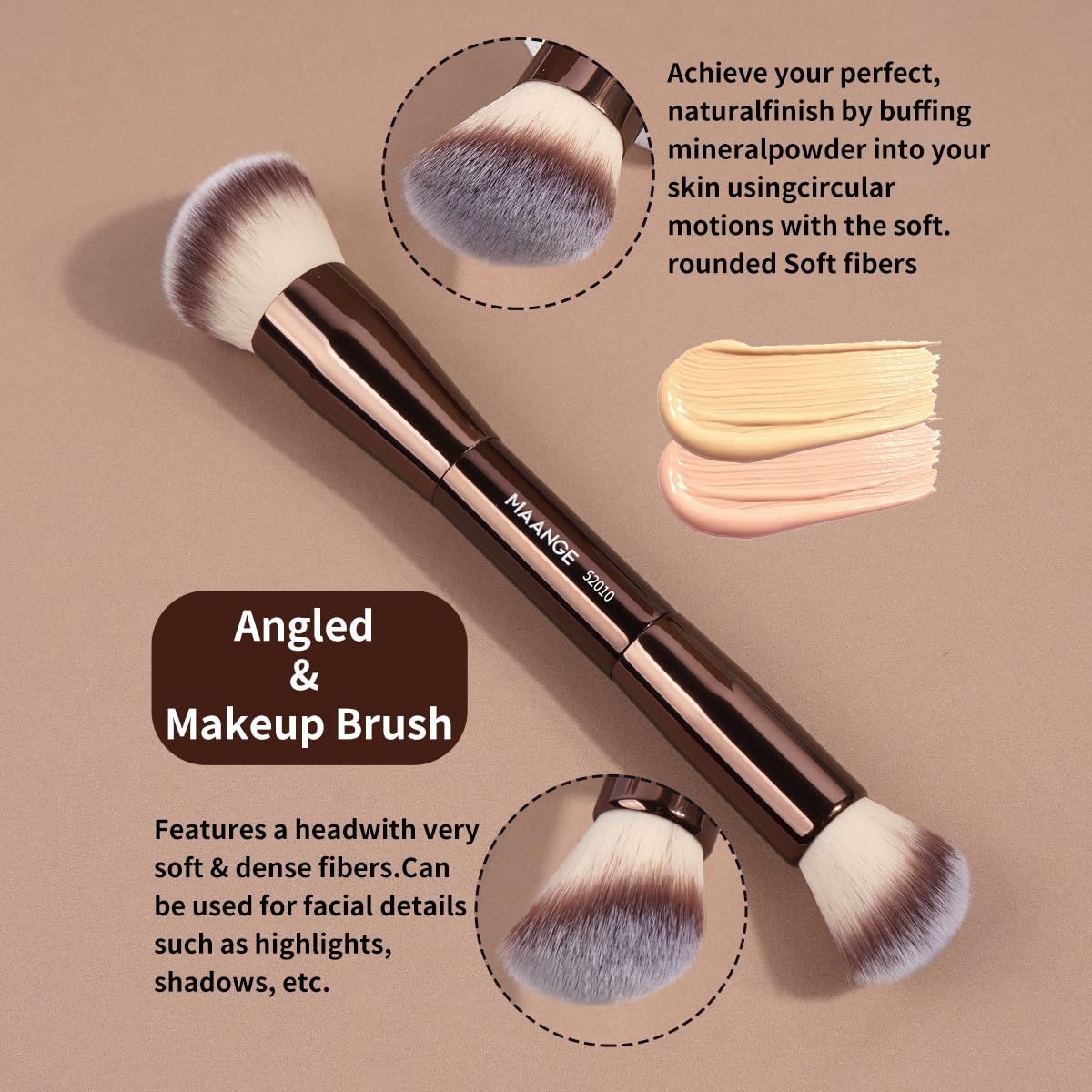 MAANGE Set di 15 pennelli da trucco a doppia estremità, con punta angolata/rotonda, per fondotinta, contouring, sopracciglia, ombretto, correttore (caffè)