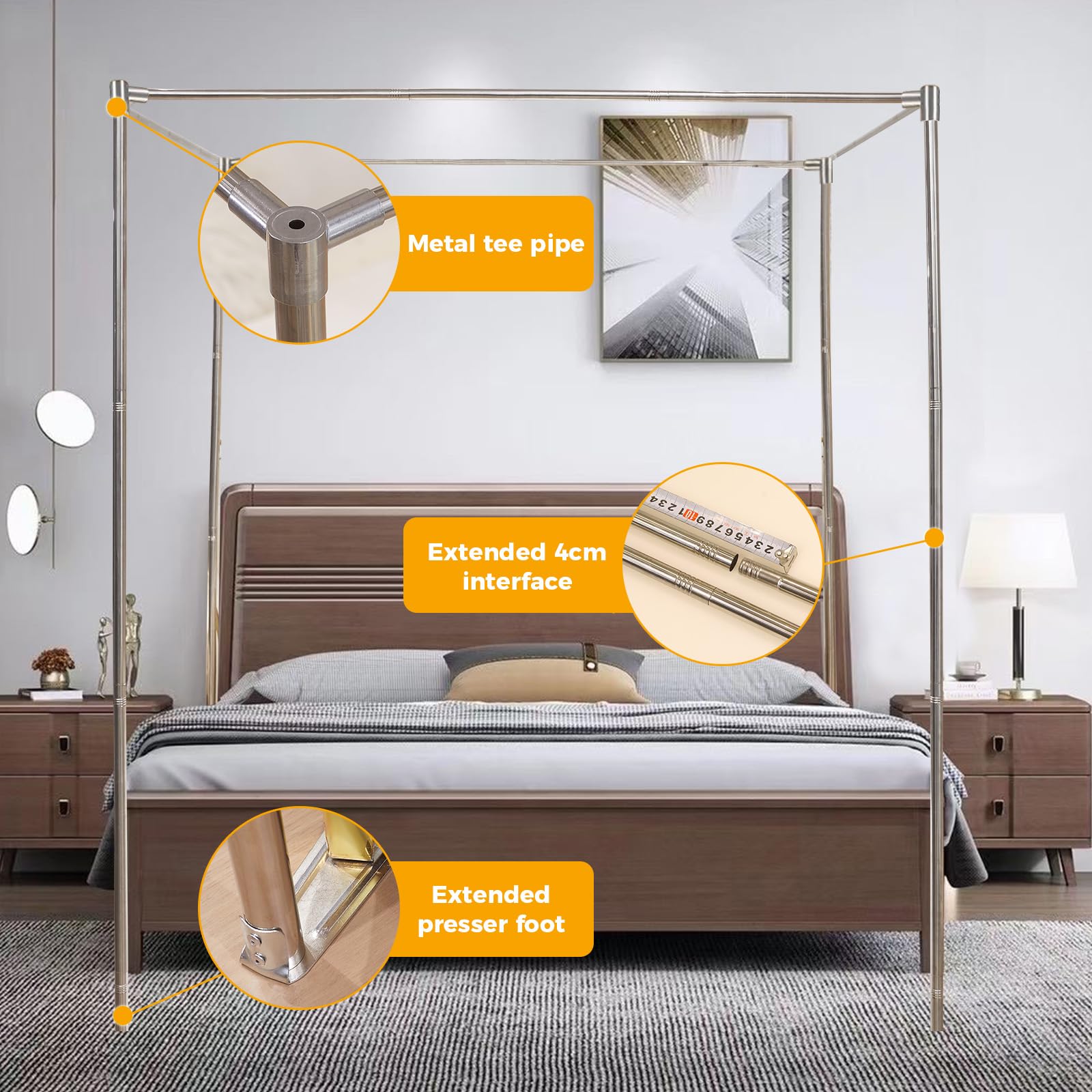 SEAYNFESH Bed Canopy Frame Queen Size,Stainless Steel Bed Post Poles Metal Frame with 4 Corners Design Sturdy