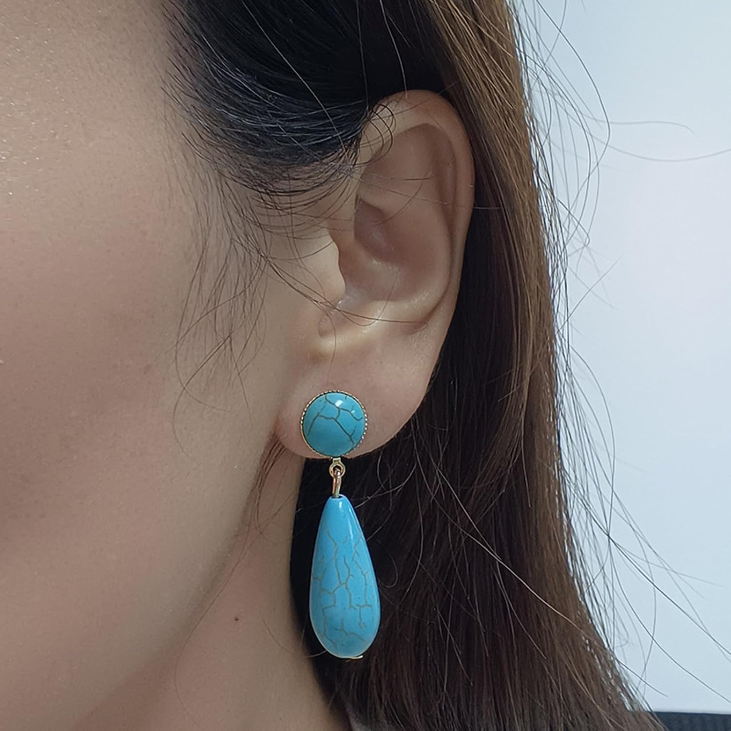 Clip On Earrings Women Turquoise Clip Earrings Gold Turquoise Earring Western Outfit Holiday Jewelry Gifts
