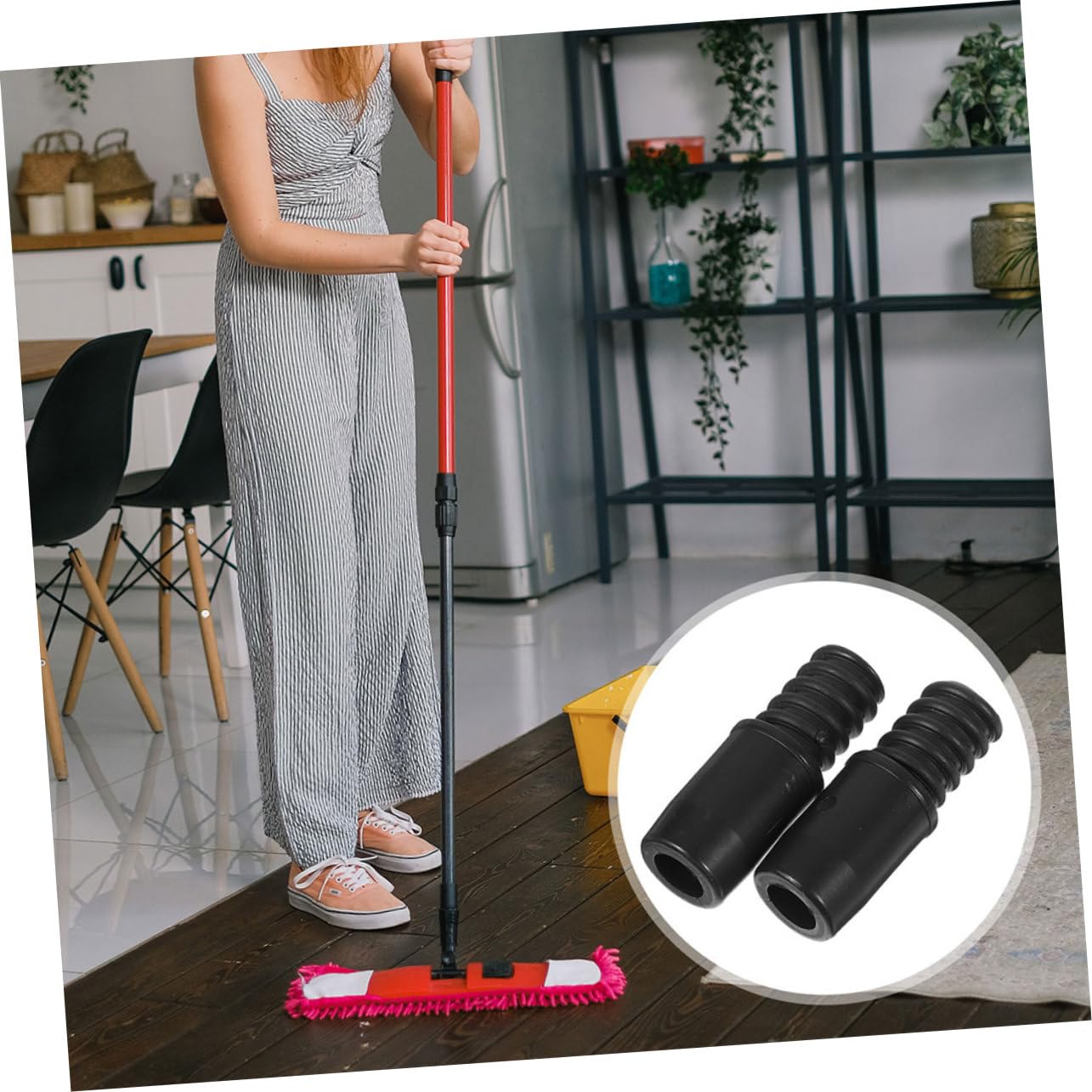PACKOVE 6 Piezas de Puntas de Mango Roscadas de Plástico Negro para Postes Telescópicos de 22mm, Adaptador para Reparación de Mangos en Limpieza Doméstica y Comercial