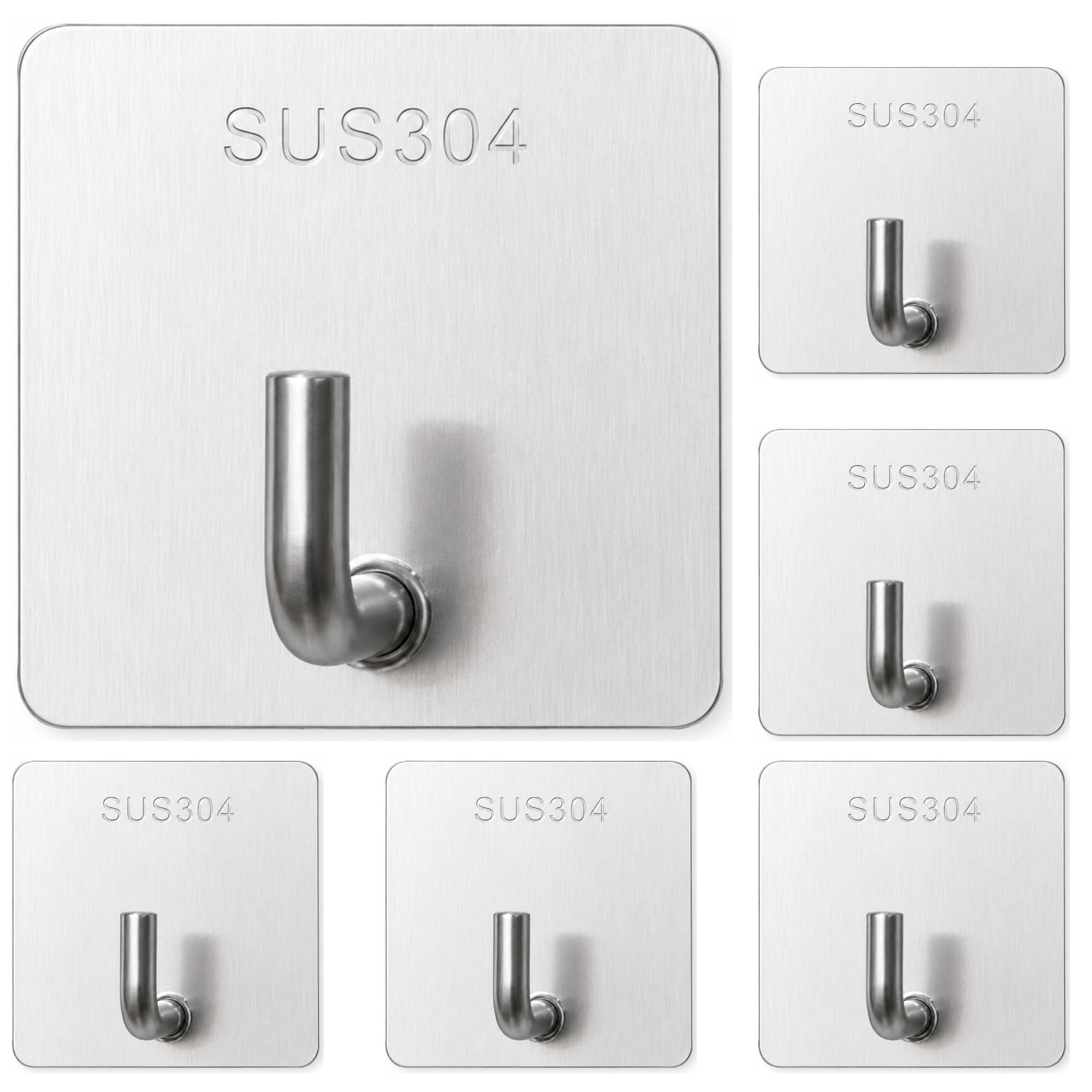 6 Pcs Self Adhesive Silver Wall Hooks Heavy Duty (5kg) | SUS 304 Stainless Steel No Drill Waterproof Rust Resistant Multipurpose Hooks for Bathroom, Kitchen, Bedroom, Living Room & Office-image-7