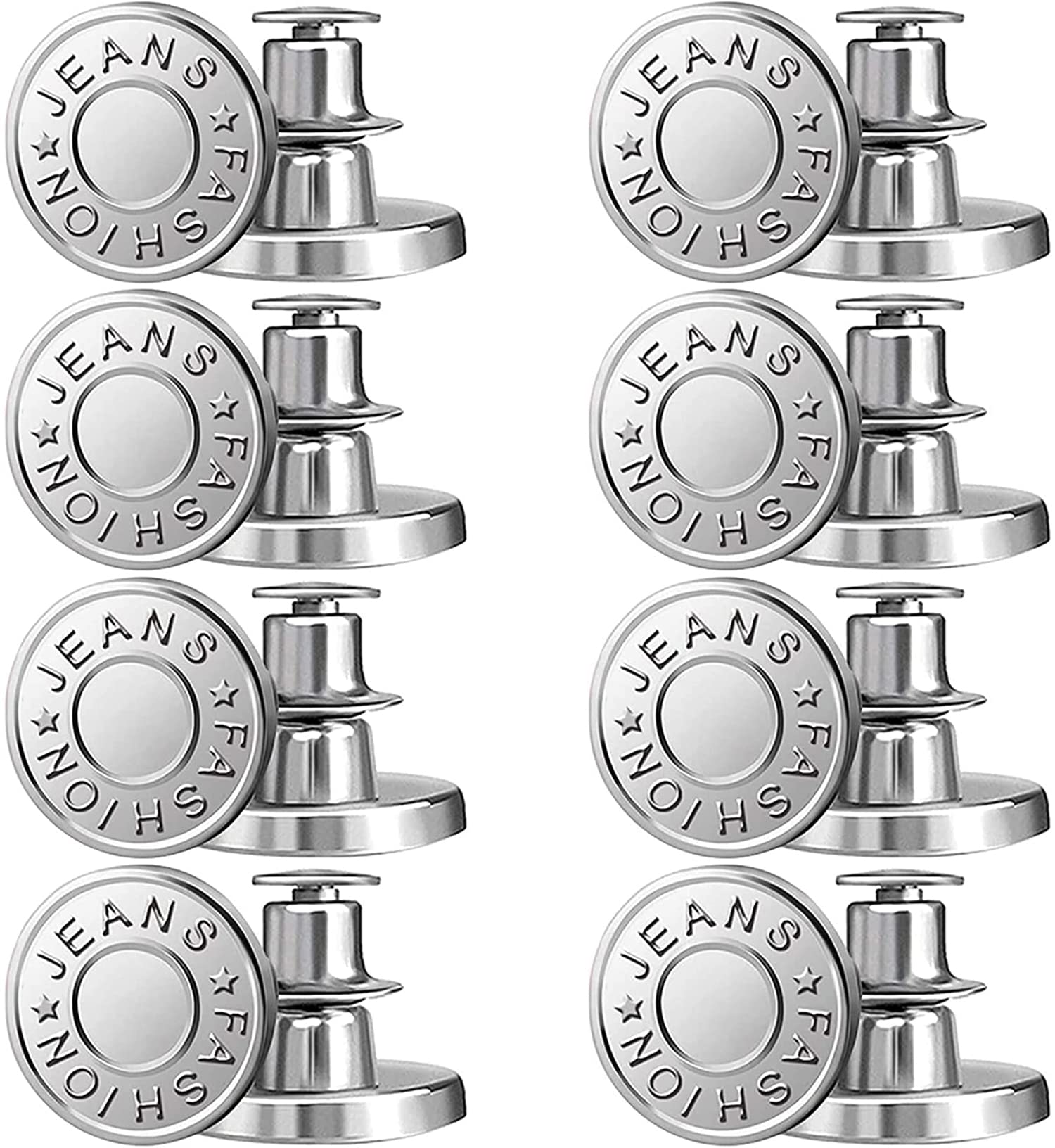 ELECDON Button Pins for Jeans, 8 Sets No Sew Replacement Jean Button Pins,17mm Metal Button Snaps Press Studs Detachable Reusable Jean Replacement Buttons for Jeans, Jackets, Hats, Suits, Pants, Bags