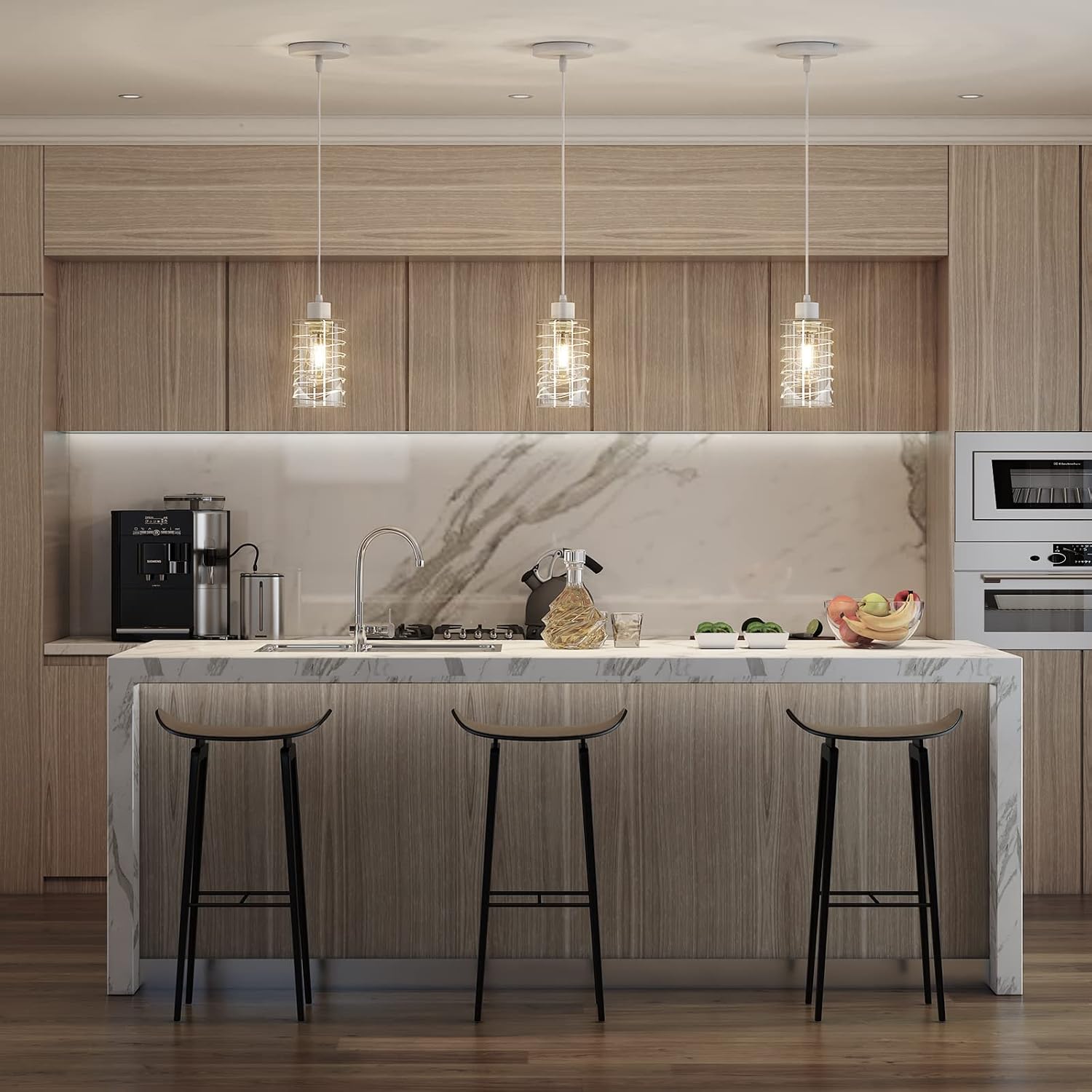 Pendant Lights Kitchen Island Seeded Glass Pendant Light Fixtures Geometric Modern Square Adjustable Cord Light Fixtures Ceiling Hanging for Bathroom Decor Living Room Hallway Bedroom Dining Bar