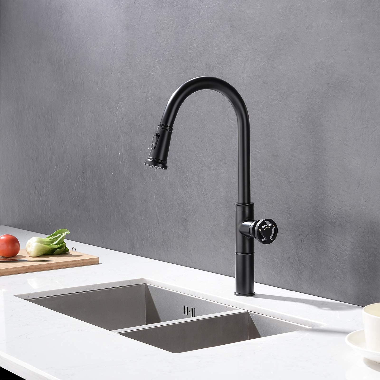 TTDGYYXW Grifos mezcladores para Fregadero de Cocina, Grifo Mezclador para Lavabo de Estilo Industrial con extracción, Grifo Monomando de Agua fría y Caliente, burbujeador de 2 Funciones, Cromado,