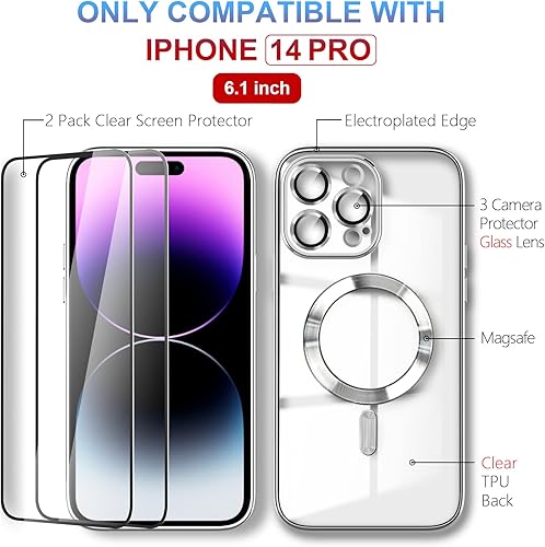 Miniatura 3 de DINGKUAKE Magsafe - Funda para iPhone 14 Pro, funda magnética transparente para teléfono con protector de pantalla y cubierta de cámara, funda