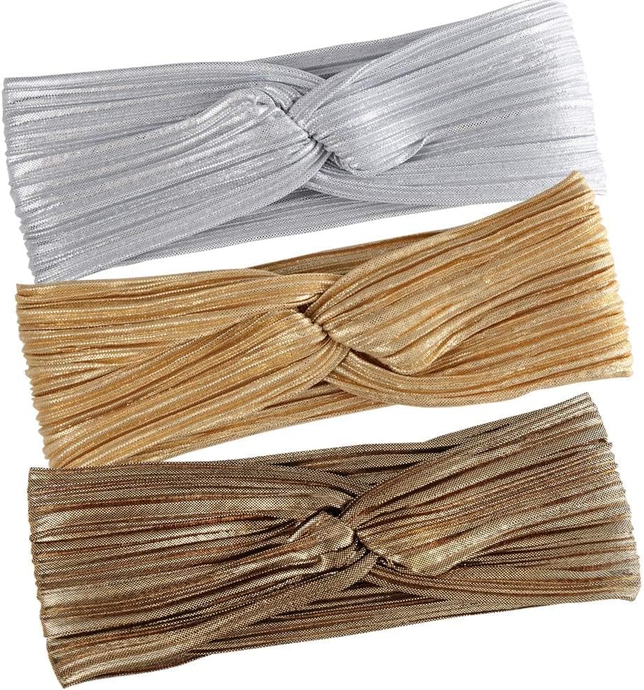 3 Pcs Fashion Wrinkle Elasticity Metallic Big Bowknot Baby Headband Hair Bow Band Accessories Headwear Women and Girls Headband, Fashion Design