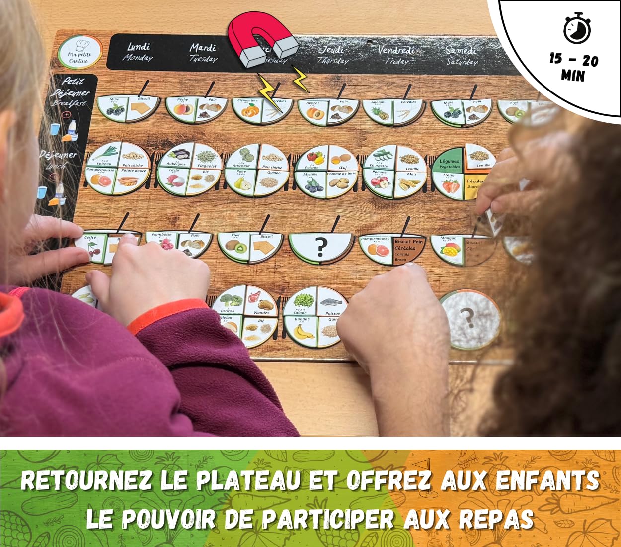 La Cantine des Champions - Jouer et Bien Manger - Jeu éducatif magnétique pour Enfants - Alimentation équilibrée, Organisation des Repas & activité Physique - Maison, école, collectivités - Dès 3 Ans