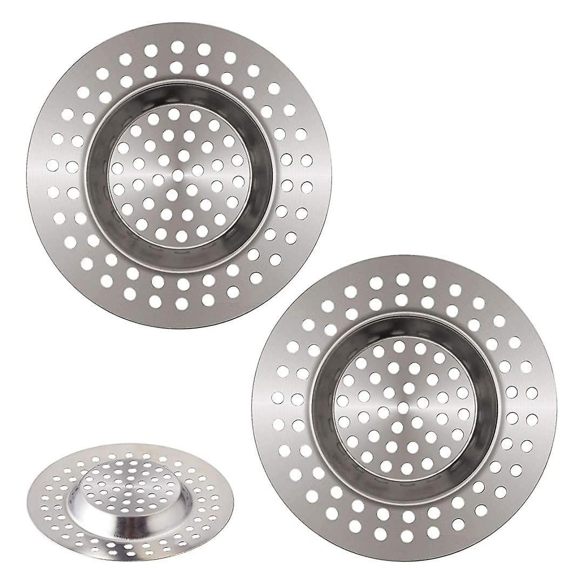 2 Pcs Sink Strainer–Stainless Steel Kitchen Sink Plug Strainer– Dual Function Drain Plug Hair & Food Catcher for Kitchen, Bathroom, Shower–Universal Sink Plug Replacement, Sink Stopper(7.5cm/3.6cm)