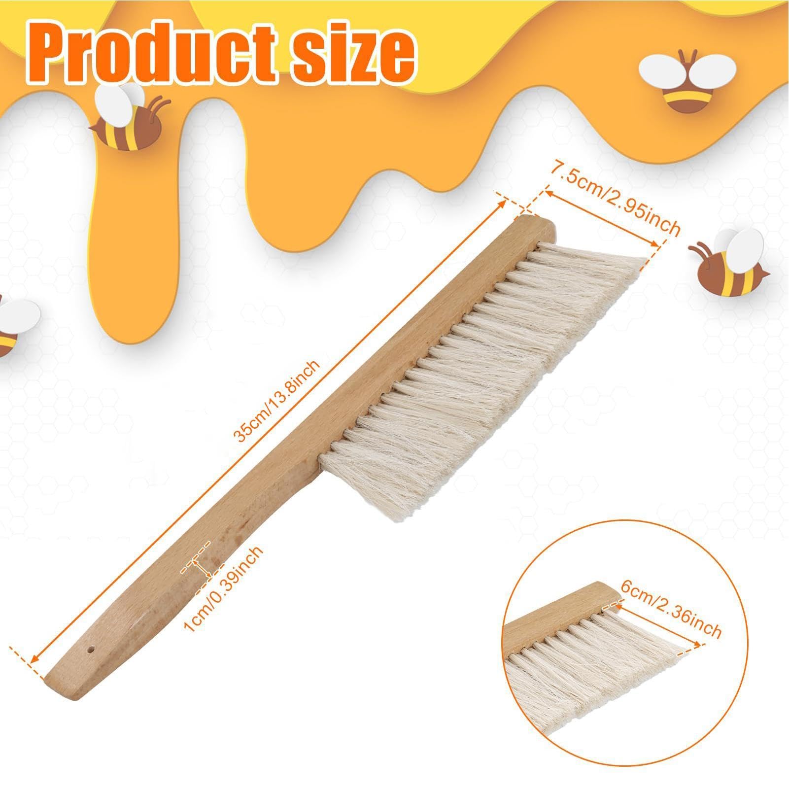 Brosse d'apiculture | 40 x 7,6 x 1 cm | Outil de Nettoyage de Ruche avec poignée en Bois Naturel en CRIN de Cheval pour Hommes, Femmes, débutants