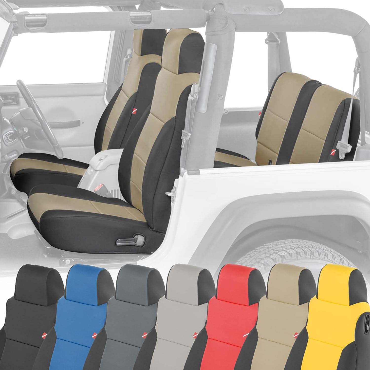 Diver Down Neoprene Seat Cover Set - Fits Jeep TJ 1997-2006 Wrangler - Front and Back Seat Set - Waterproof Custom Fit Seat Covers - Soft Padded Cushion Feel - Thermal Resistant - (Tan, 2003-2006)