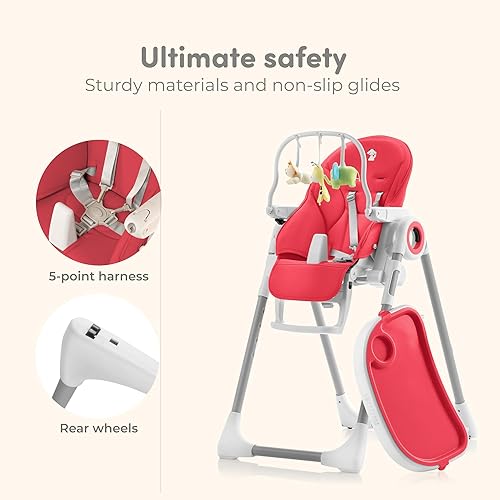 Miniatura 5 de Silla alta para bebé ajustable a 7 alturas diferentes, sillas altas plegables para bebés y niños pequeños - Silla para Comer de Bebe - Rojo