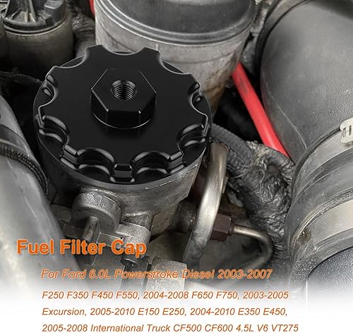 Miniatura 10 de Tapa de filtro de combustible para Ford F250 F350 F450 F550 Super Duty International 6.0L Diesel, con puerto de presión de combustible, color