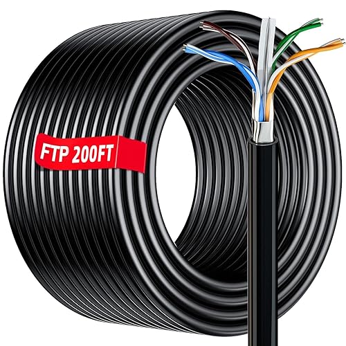 Cable Ethernet Cat 6 de 200 pies para exteriores, cable blindado FTP Cat 6 Gigabit 23 AWG, resistente, entierro directo, impermeable, en tierra,