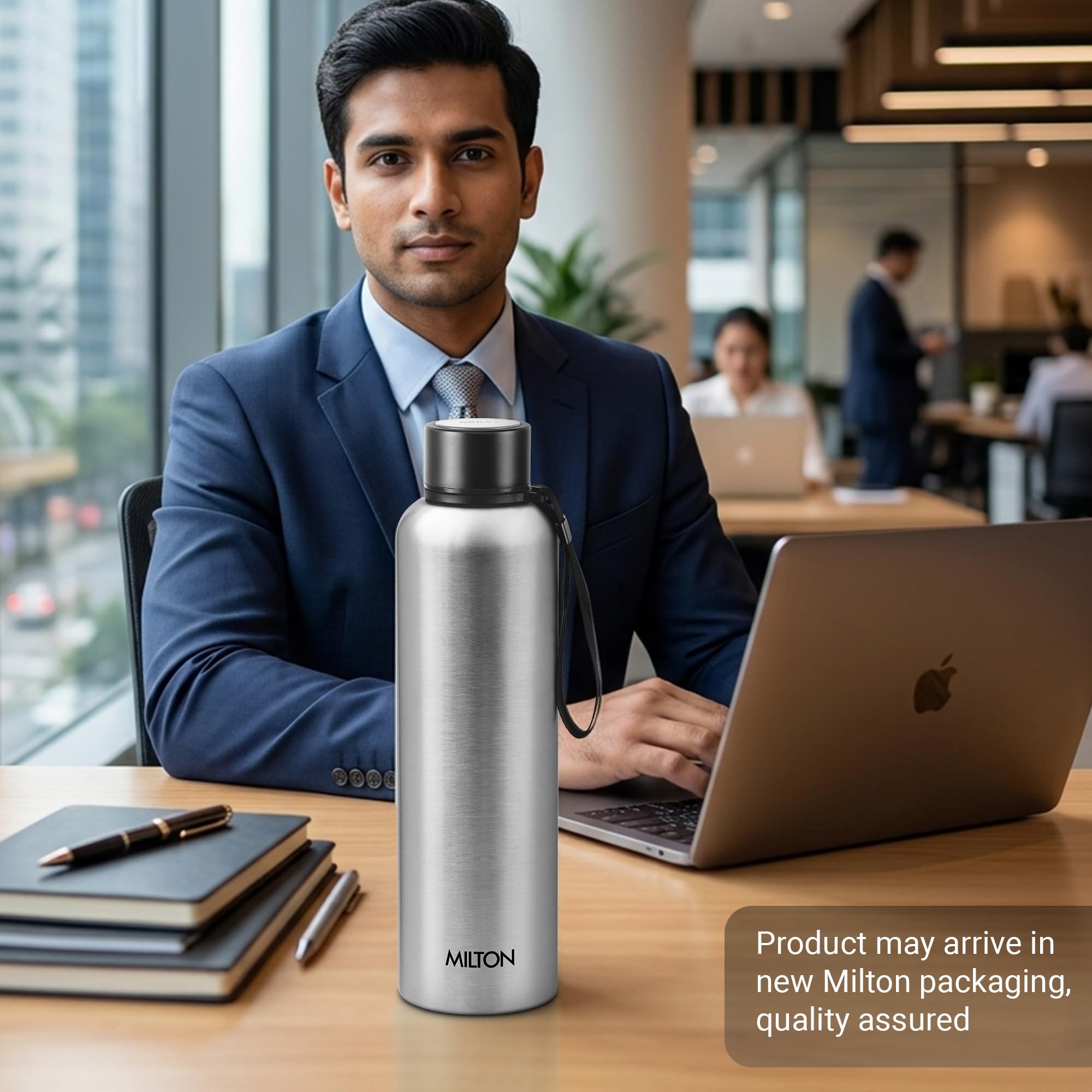 Milton Aura 1000 Thermosteel Flasche 1,05 Liter silber | 24 Stunden heiß und kalt | leicht zu transportieren | rost- & auslaufsicher | Tee | Kaffee | Büro | Fitnessstudio | Zuhause | Küche | Wandern |