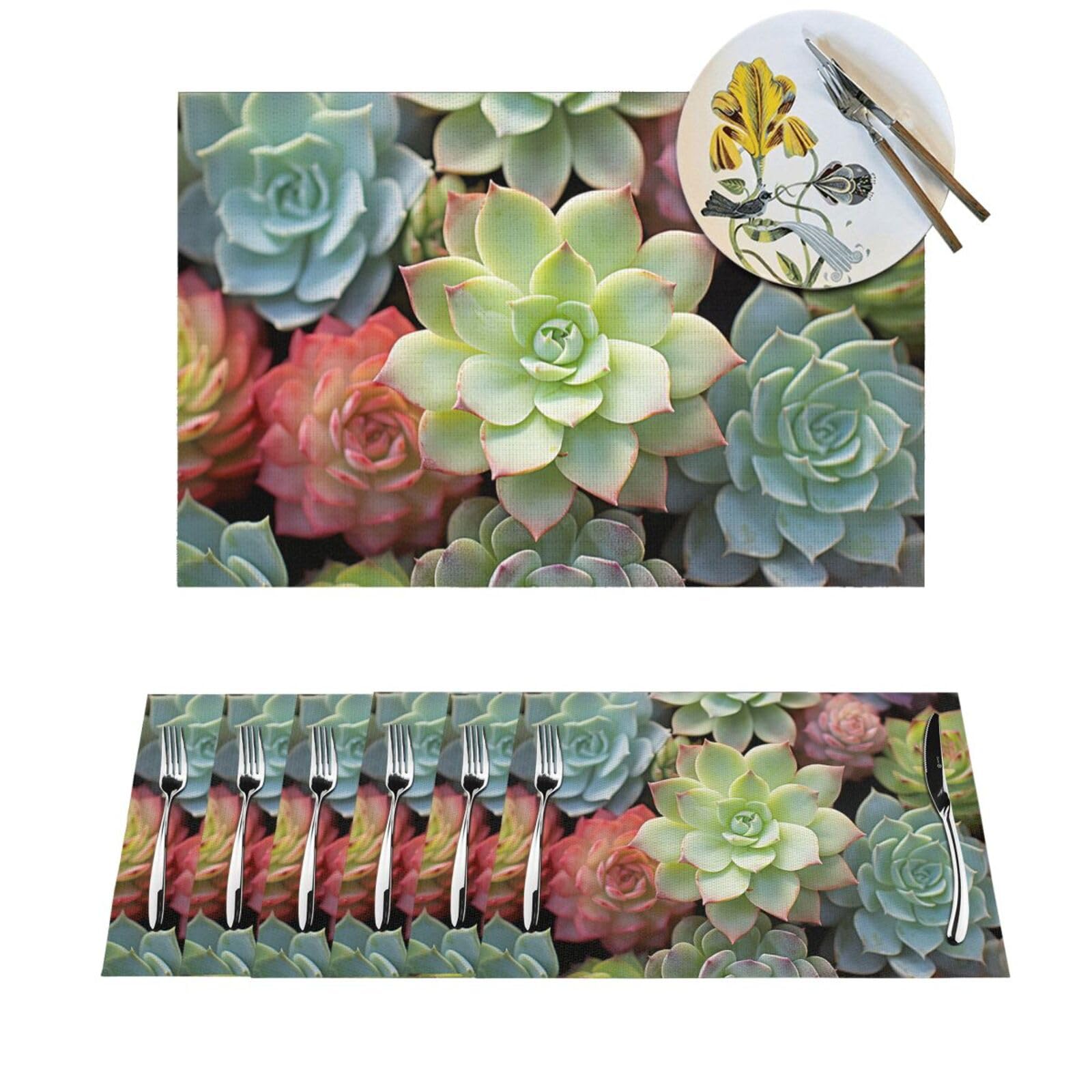 Sets de table PVC antidérapants cactus et plantes grasses pour cuisine et salle à manger