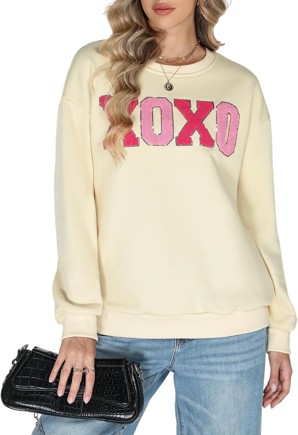 Gihuo Valentine Sweatshirts for Women Crewneck Pullover Sweater Tops Cute Long Sleeve