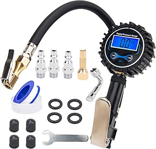 Digital Tire Inflator with Pressure Gauge,250 PSI Heavy Duty Air Chuck and Compressor Accessories Air Pressure with Quick Connect Coupler and Rubber Hose for Truck, SUV, RV, Motorcycle