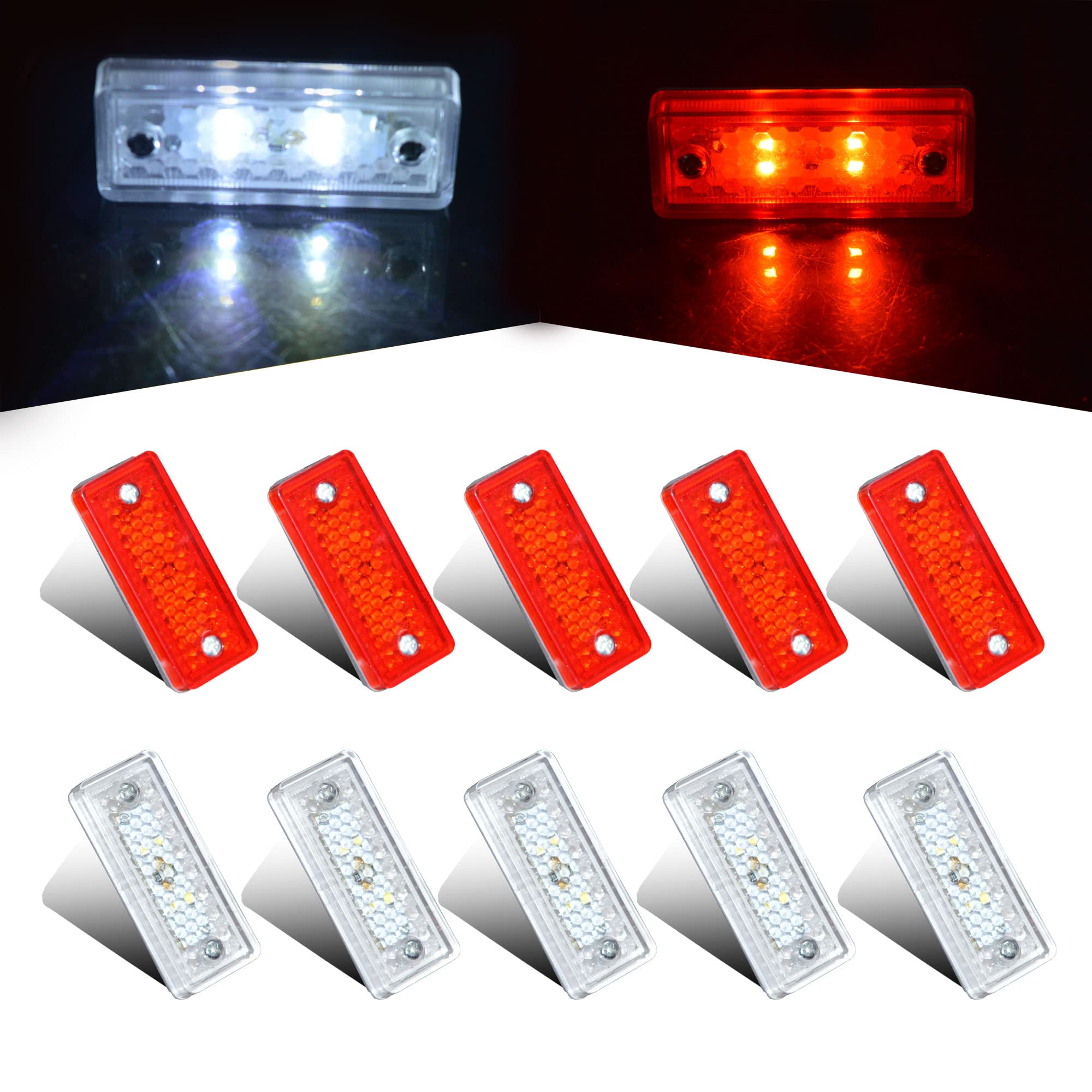 10 pezzi di luce di posizione da 3 pollici 4 luci di posizione rettangolari a LED lato rimorchio luci di posizione a goccia rosse luci di posizione a LED rettangolari, 24v (rosso/trasparente)