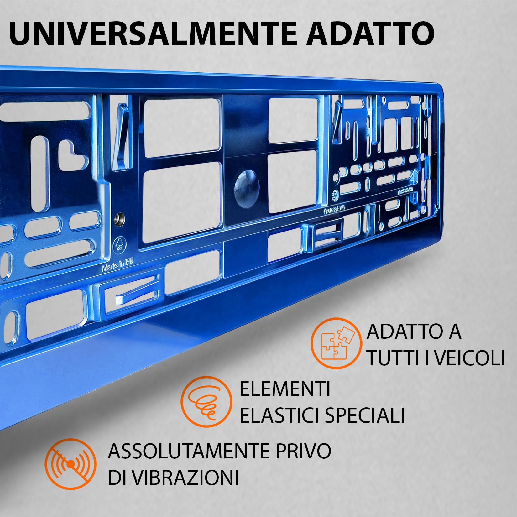 Portatarga Auto - Supporto Targa - [semplice, durevole e sicuro] - 8 viti - 520x110 mm - Blu Cromo - Porta Targa - adatto a qualsiasi auto - per targhe italiane omologate - Fissaggio per Targa