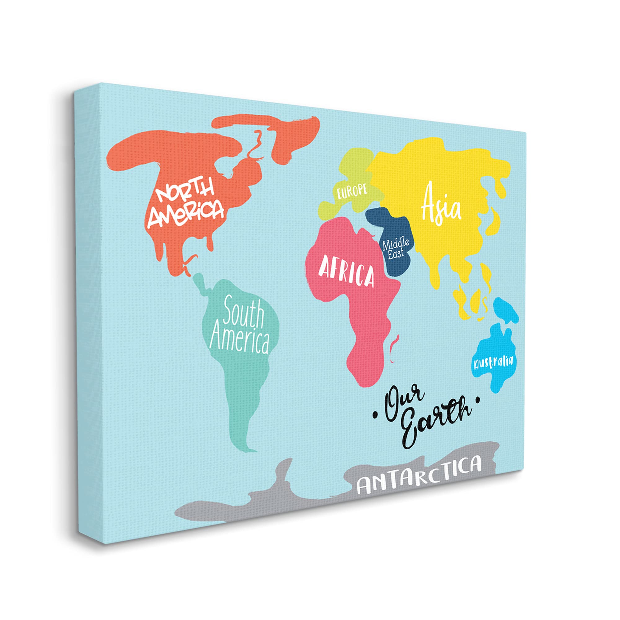 Stupell Industries Abstract Our Earth World Map Bold Shape Regions, Designed by Milli Villa Canvas Wall Art, 24 x 30, Blue