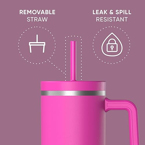 Miniatura 4 de Hydrapeak Voyager - Vaso de acero inoxidable de 40 onzas con asa, botella de agua aislada con popote y tapa, taza de viaje reutilizable apta