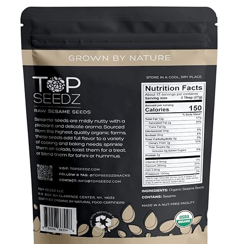 Miniatura 3 de Top Seedz Semillas de sésamo crudas orgánicas certificadas por USDA  Semillas de sésamo frescas y sin sal, sin cáscara  Sin gluten, sin nueces,