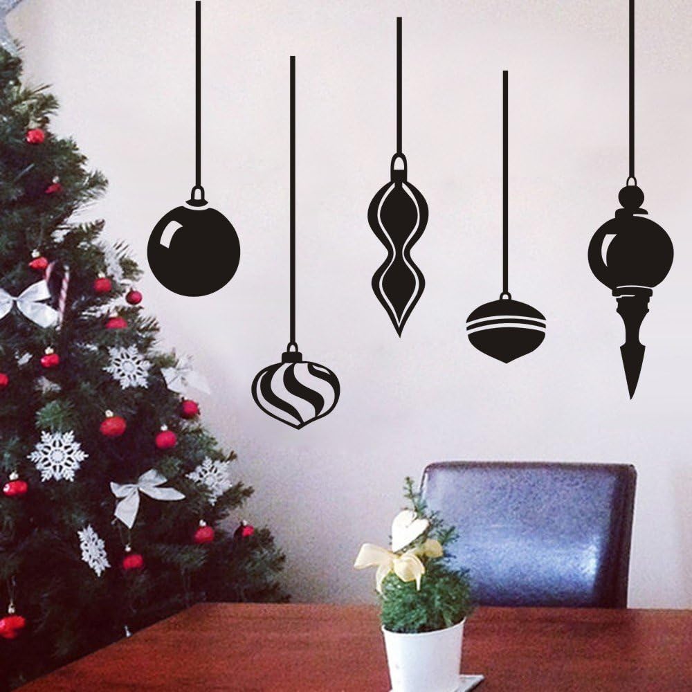 Christmas Wall Decal Vinyl Christmas Ornament Baubles Wall Sticker Mural Graphic Merry Christmas Home Art Decor Tomato Red