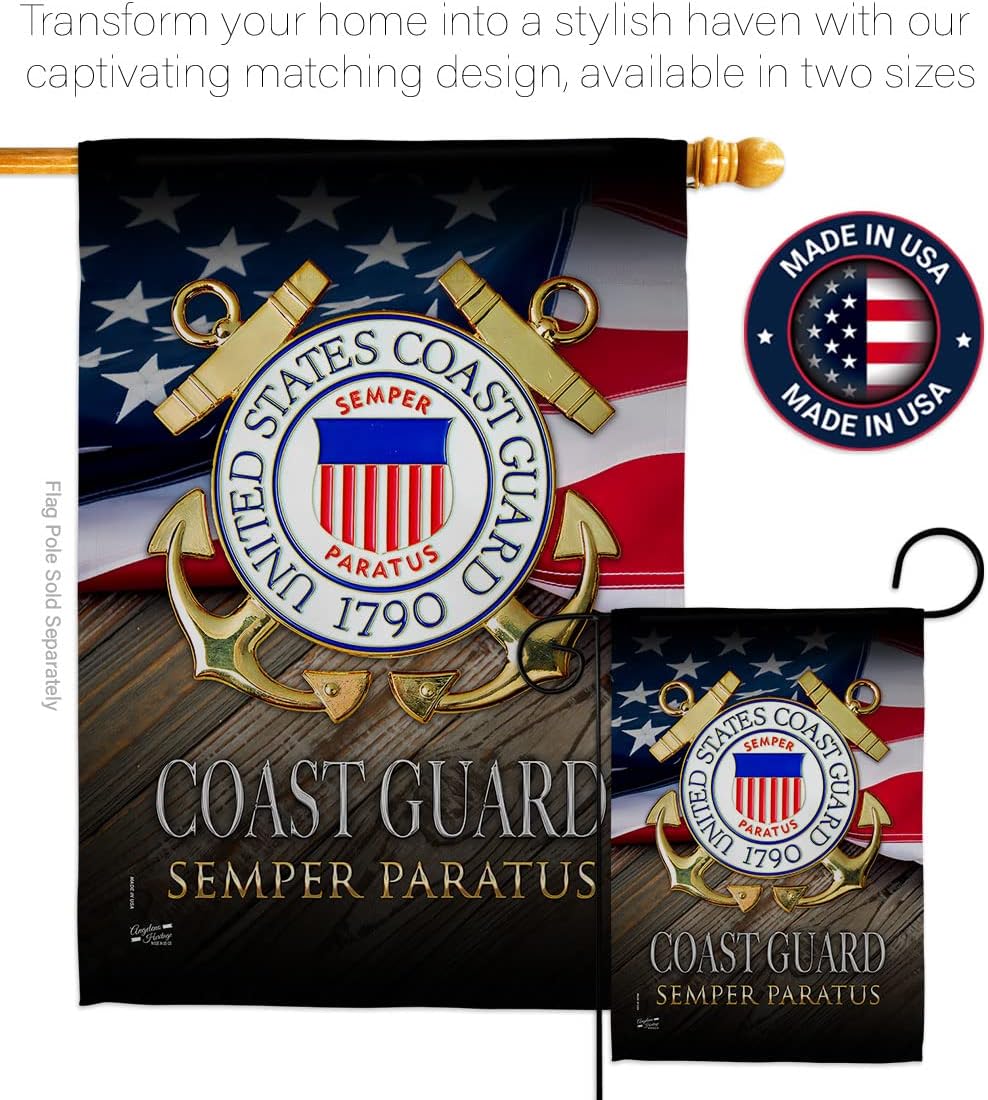 US Coast Guard Semper Paratus Garden Flag - Set Mailbox Hanger Armed Forces USCG United State American Military Veteran Retire Official - House Banner Small Yard Gift Double-Sided 13 X 18.5