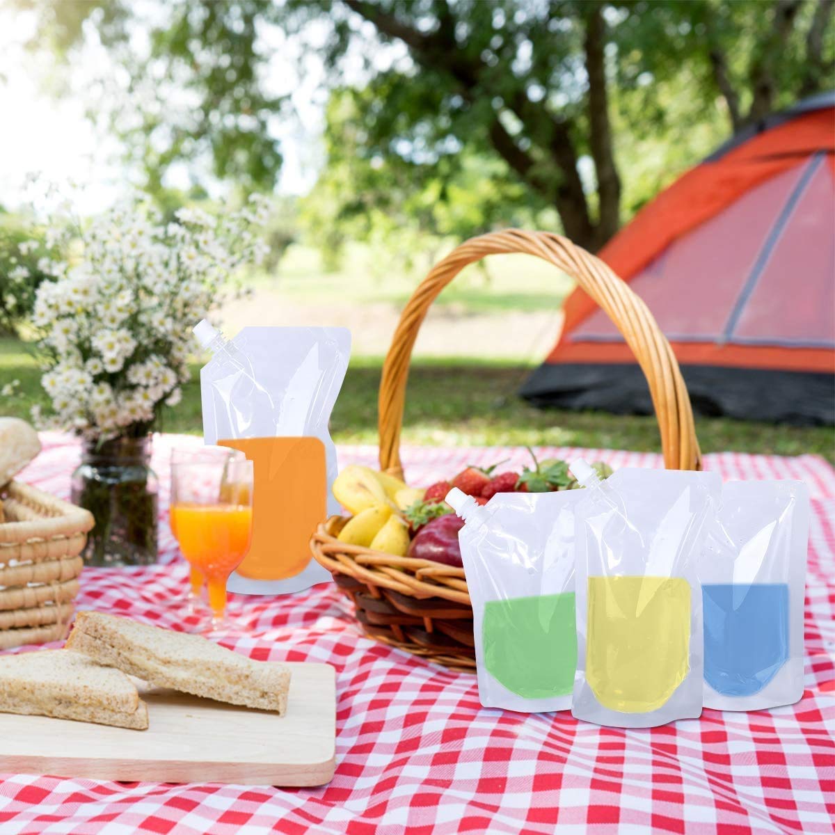 Juego de Bolsas de Agua de Plástico Transparente 250 ml con Embudo para Vino Camping