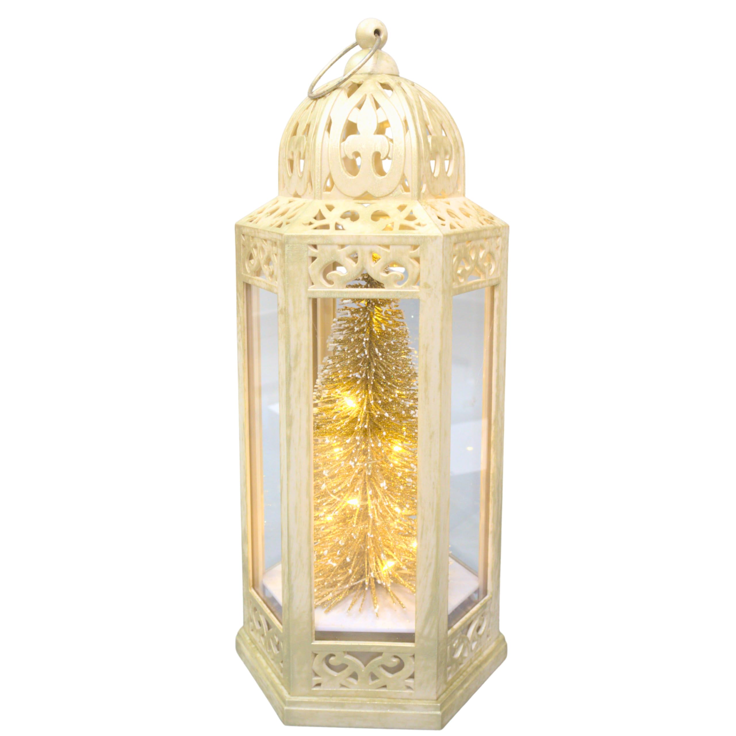 LED Christmas Tree Lantern Gold Battery Operated 30cm Xmas Light Decor