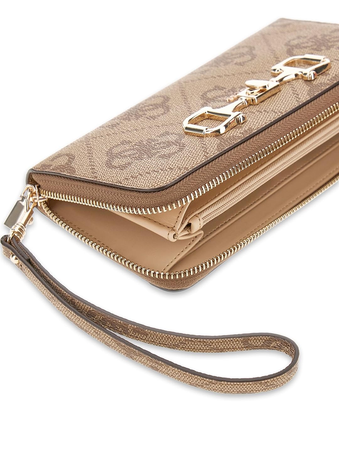 GUESS portafoglio Janie Logo SLG Zip Around Wallet Latte Logo marrone chiaro