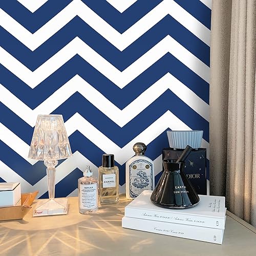 Miniatura 2 de Papel tapiz de 173 x 118 pulgadas papel tapiz de rayas blancas y azules papel de contacto extraíble autoadhesivo impermeable para cubrir la pared