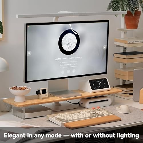 Miniatura 2 de Soporte elevador de bambú para monitor con luces RGB, estante de escritorio de 31.5 pulgadas con patas acrílicas para escritorio, monitor de