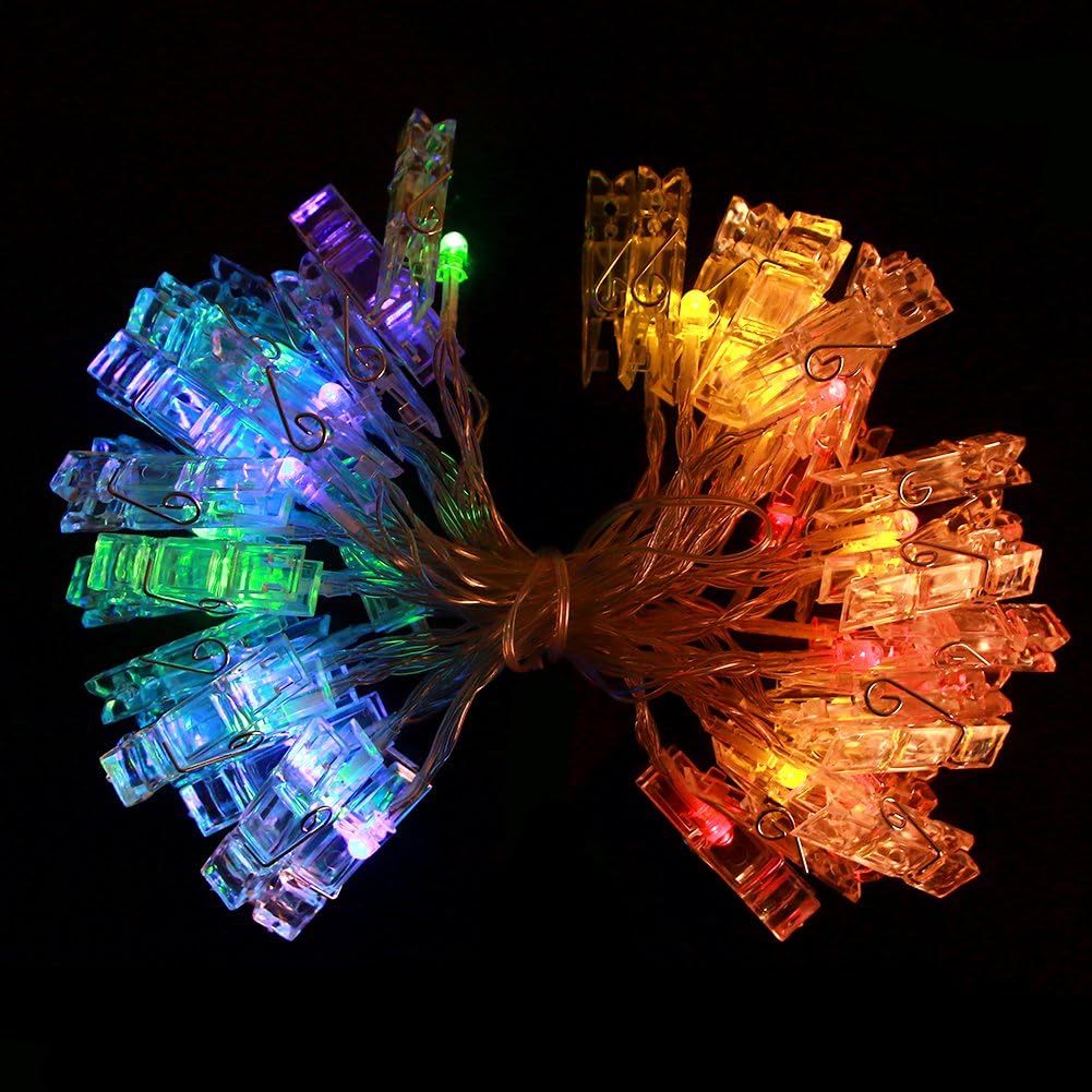 Zerosky Photo String Lights, 16.4ft 40 LED Colorful Led Clips String light with 8 Modes Remote Control Battery Operated Dimmable Photo clips lights for Wedding Party Home or Graden Decor