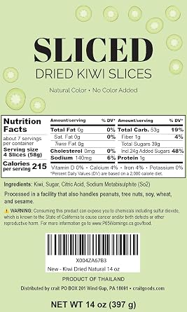 Dried Kiwi Slices Golden Kiwi Natural Color 14 Oz