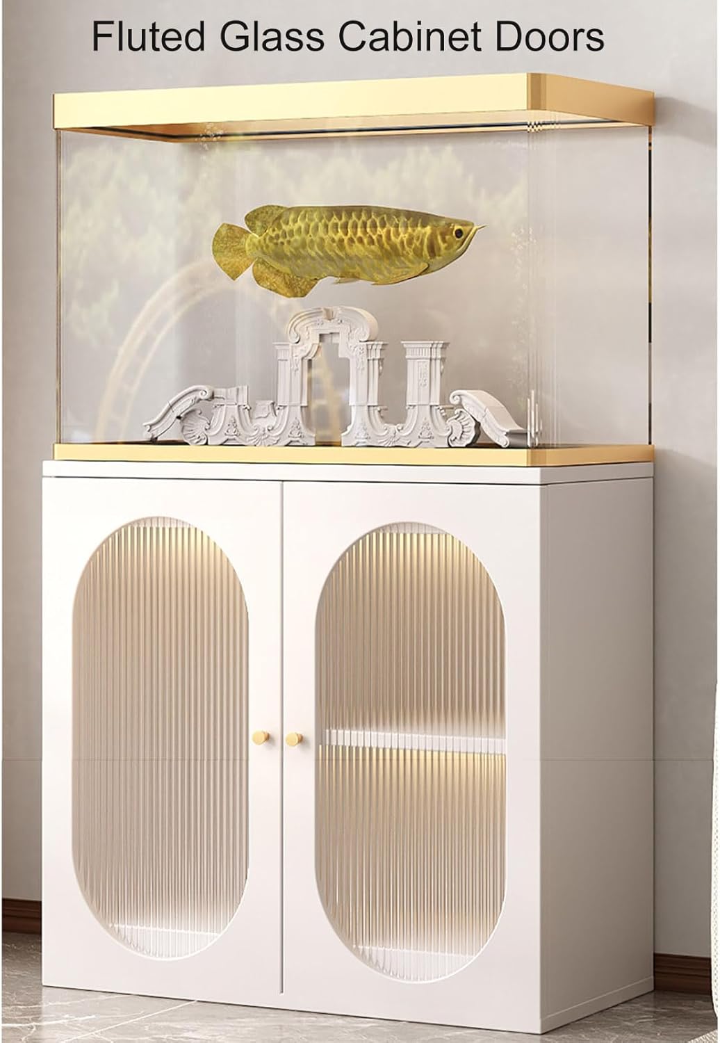 Aquarium Cabinet with Storage, Heavy Duty Fish Tank Stand, 16mm Thick Panel with Metal Frame, Cable Management Hole, Stable Terrarium Stand for Home White 60 * 45cm/23.6 * 17.7in