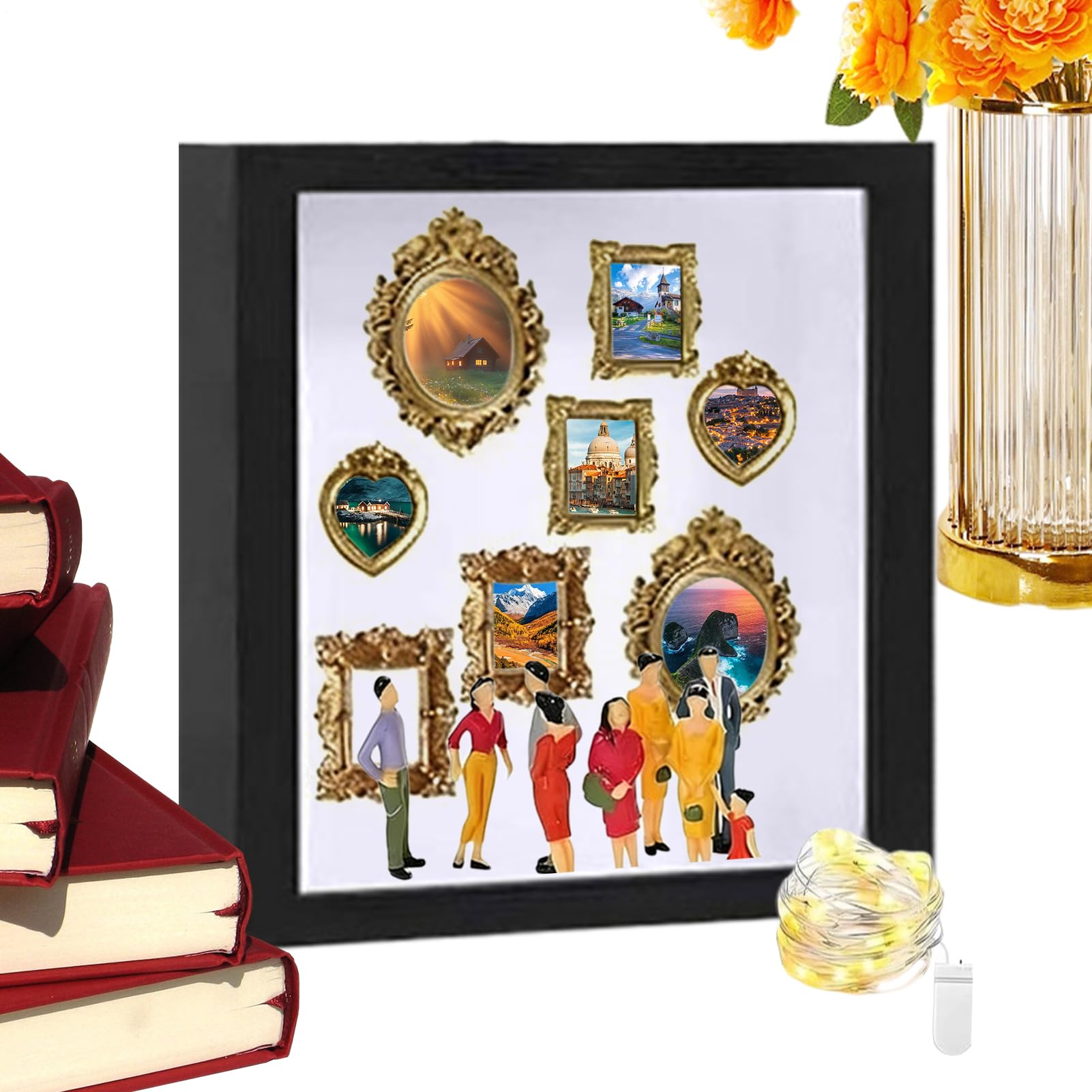 Boîte de présentation de souvenirs élégante aux finitions dorées