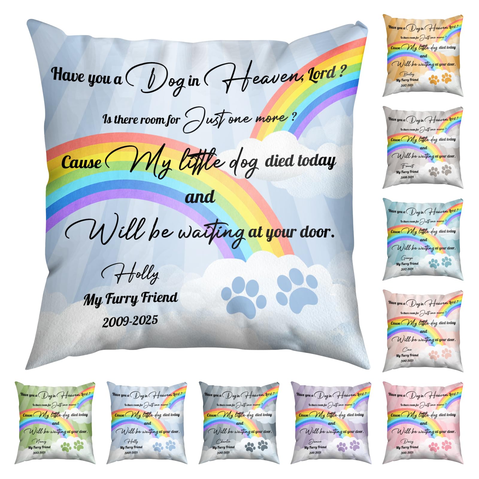 NIBESSER Personalised Dog Memorial Throw Pillow, Custom Dog Photo Pet Text Pillowcase Two-Sides Printed Cushion Covers, Pet Memorial Gifts, Loss of Cat Sympathy Gift Optional Cushion Insert