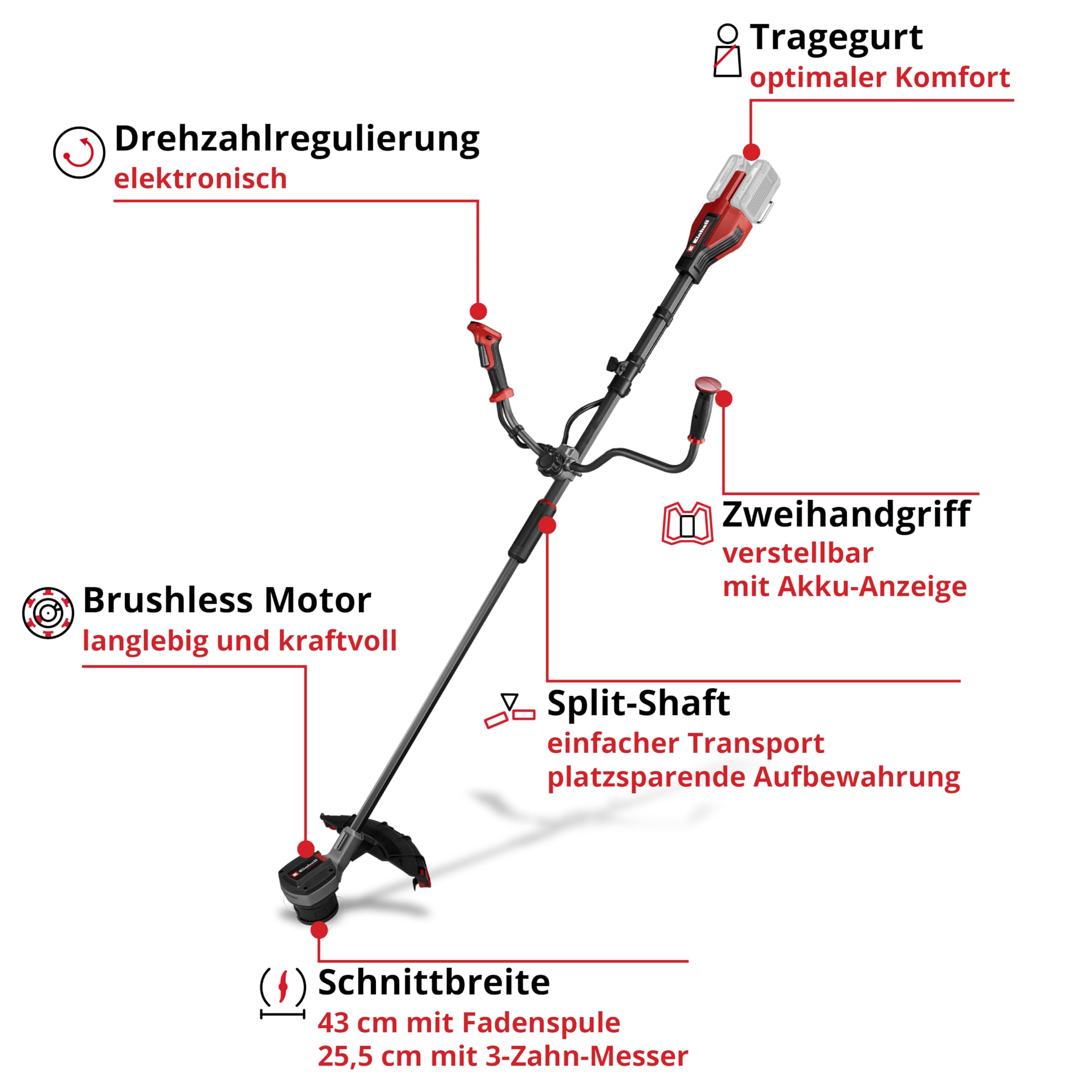 Einhell Professional Akku-Sense GP-BC 36/430 Li BL - Solo Power X-Change (36 V, Brushless, 43 cm Schnittbreite, Doppelfaden mit Tippautomatik, 3-Zahn-Messer, ohne Akku)