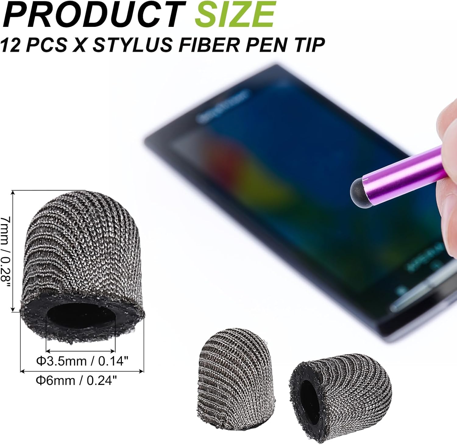 PATIKIL 6mm (0.24") Replacement Stylus Pen Tips, 12Pcs Conductive Mesh Fiber Touch Screen Pens Tip for Mobile Phones Computers Tablets E-Readers Smart Drawing Boards, Gray