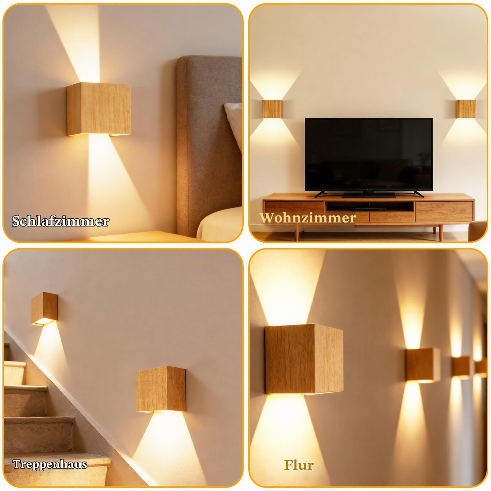 2 Stück Wandlampe Holz LED Wandleuchte Innen Vintage 8W Warmweiß 3000K | Einstellbar Abstrahlwinkel Up & Down Leuchten Wandbeleuchtung Wandlichter für Wohnzimmer Flur Treppenhaus Schlafzimmer