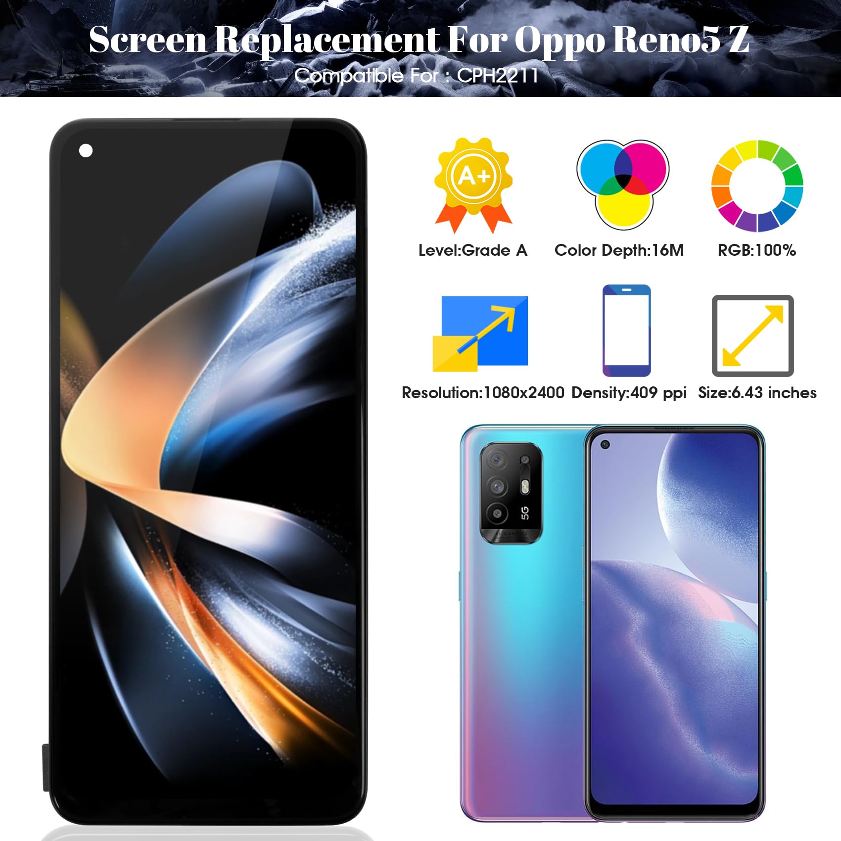 Écran LCD De Remplacement Pour OPPO A94 5G Et Reno 5Z - Complet Avec Cadre