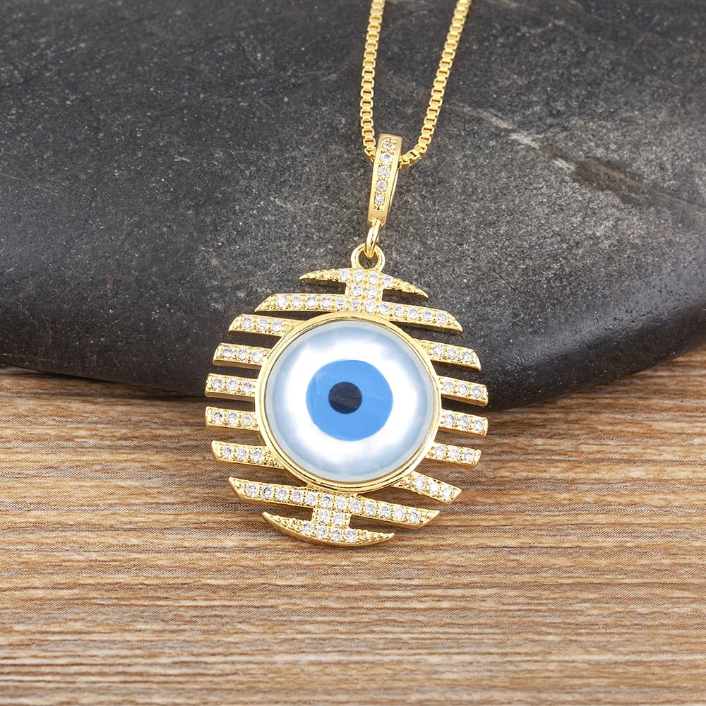 Collar de ojo turco de, colgante de dijes azules, joyería de cadena chapada en oro, acero inoxidable, sin piedras preciosas