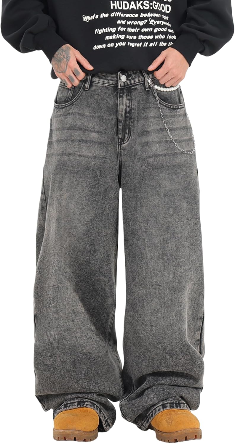 Men's Baggy Jeans Loose Fit Denim Pants Mid Waist Trousers Wide Leg Skater Jeans Y2K Streetwear