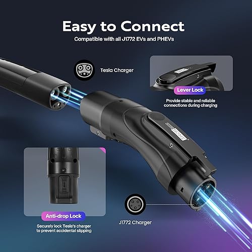 Miniatura 3 de VIVOHOME Adaptador de carga Tesla a J1772 con bloqueo anticaída, apto para todos los J1772 EVs PHEVs, Max 48 Amp 240V CA, adaptador de carga