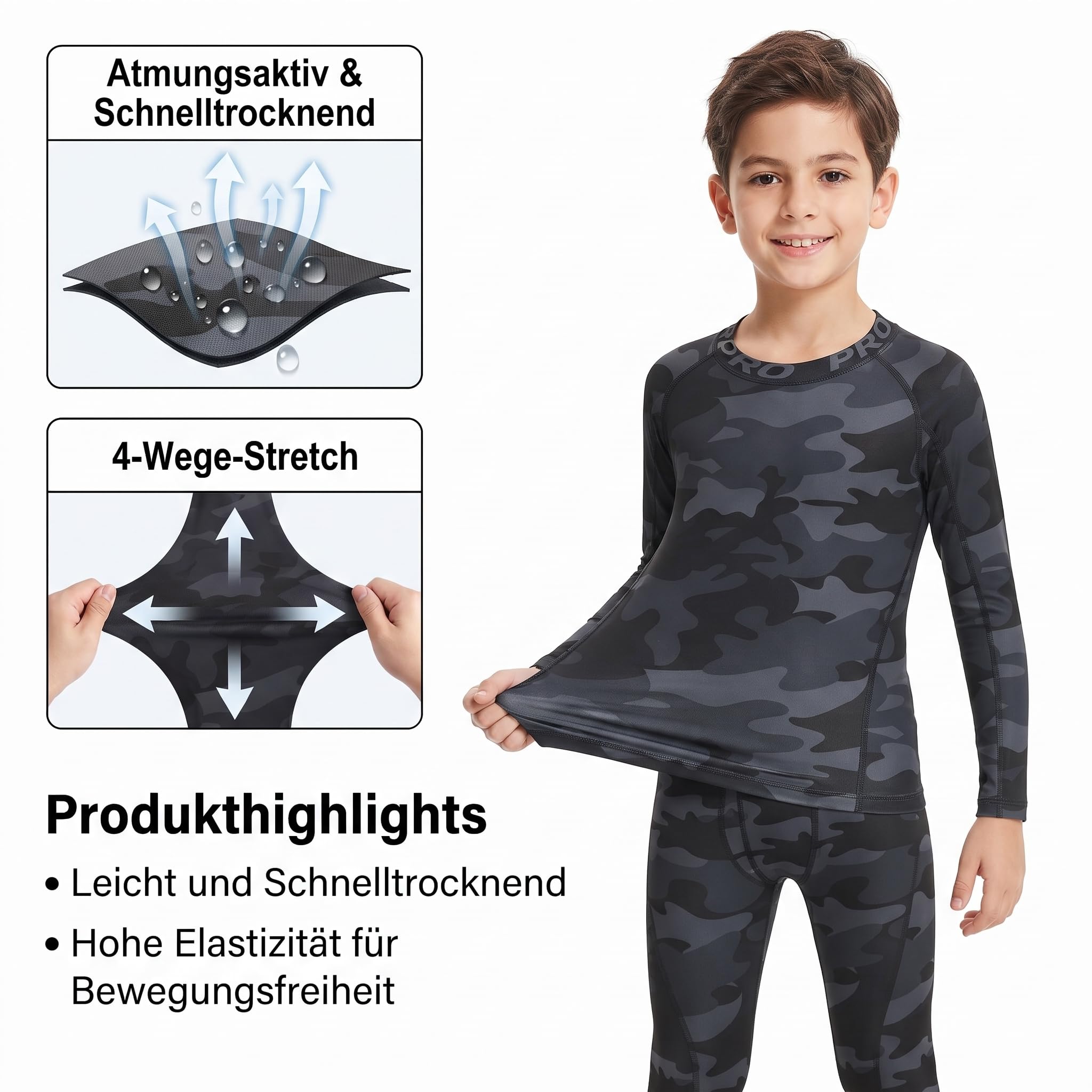 Set intimo termico per bambini per Jungen Langarm Baselayer Top e Long Johs