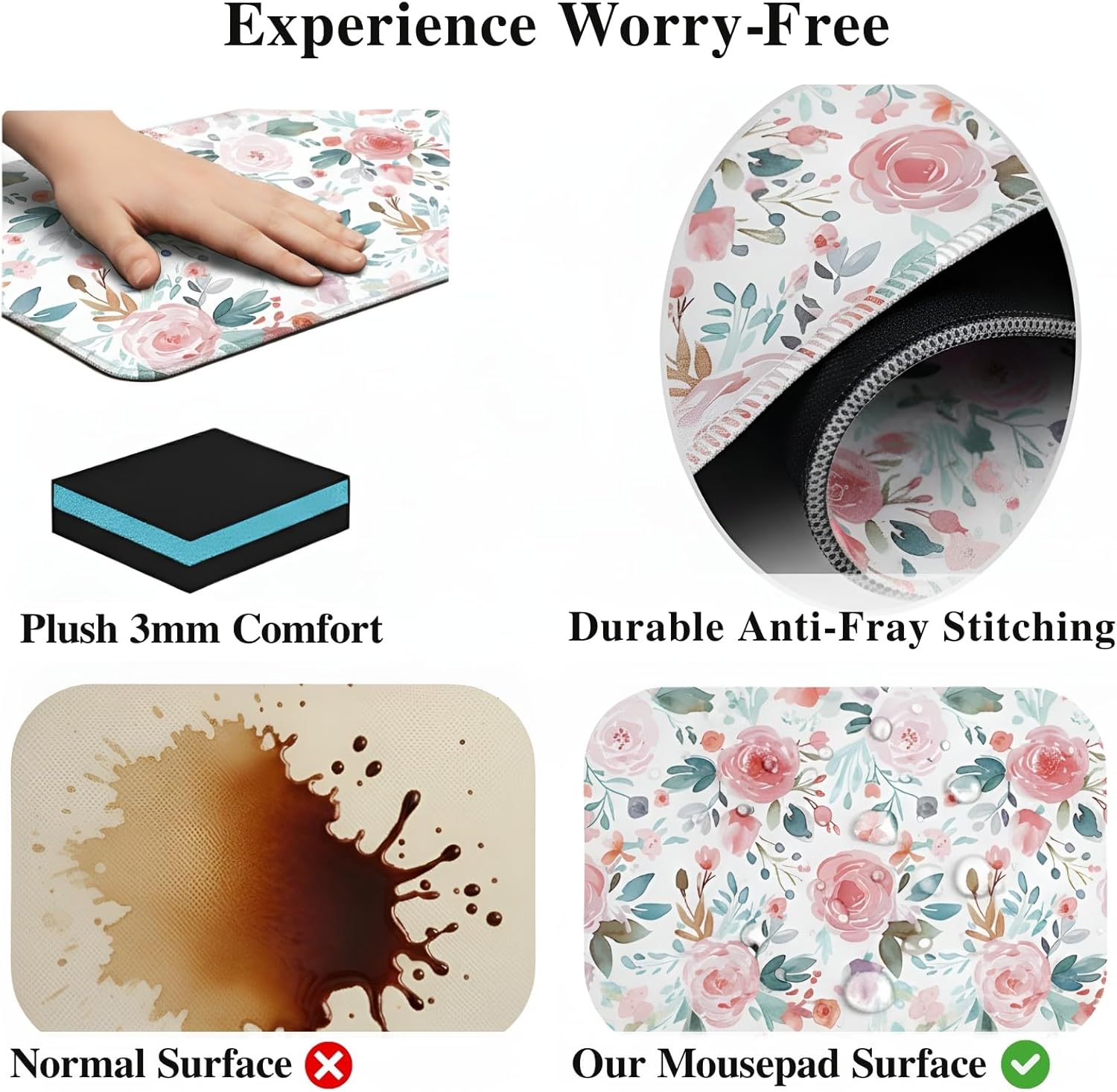 XXL Gaming Mouse Pad (47.2 x 23.6 Inch), Giant Floral Desk Blotter for Full Coverage, Watercolor Rose Garden Pattern, Anti-Slip Table Cover, Premium Soft Laptop Protector