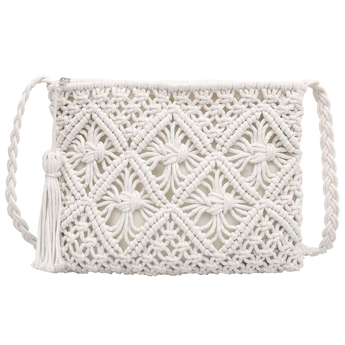 MeyausWomen Small Cotton Crochet Cross-body Bag Bohemian Shoulder Bag Purse